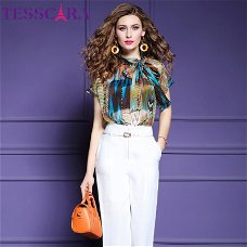 TESSCARA Women Summer Elegant Chiffon Blouse Shirt Feminine