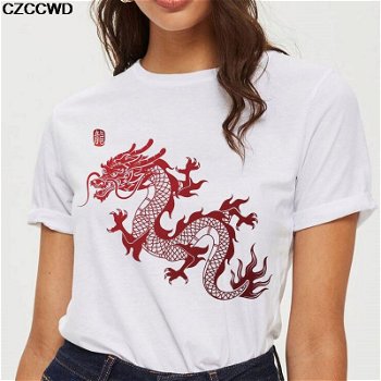 Summer New Dropshipping Ulzzang China Red Dragon Punk - 0