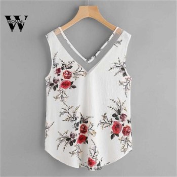 2018 New Arrival Women Floral Casual Sleeveless Top - 0