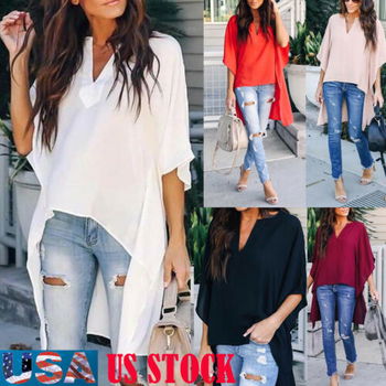 Hot 2019 Women Blouses Summer Elegant Irregular V-Neck - 0