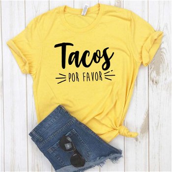 Tacos Por Favor Print Women tshirt Cotton Casual - 0