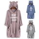 Women Casual Print Ear Hooded Pocket Letter Irregular - 0 - Thumbnail