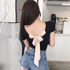 Fashion Women Slim T Shirt Sexy Back Lace