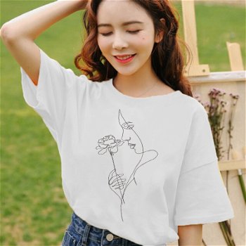 AQOIA face abstract simple Women tshirt Casual Funny - 0