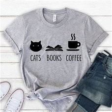 Cats Books Coffee T Shirt Women Graphic Tees