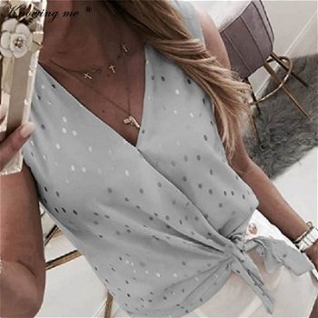 New Summer wrap Dot print blouse shirts women - 0