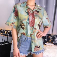 Vintage Aesthetic Cupid Angel Print Women' Blouse Shirt