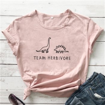 Team Herbivore Cute Dinosaur T-shirt 90s Girls Harajuku - 0