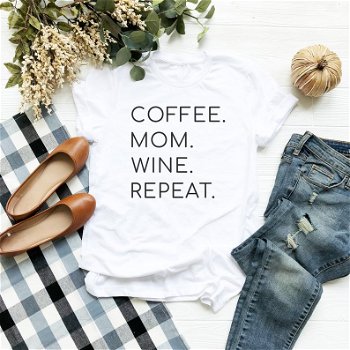 Coffee mom wine repeat Letters Women tshirt Cotton - 0