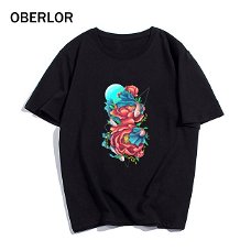 Fish Flower Plus Size Print Women Short Sleeve