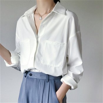 OL Style White Shirts for Women Turn-down Collar - 0