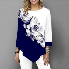 Shirt Women Spring Summer Printing Blouse 3/4 Sleeve