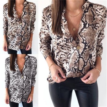 2019 Autumn New Women Snake Print Blouse Long - 0