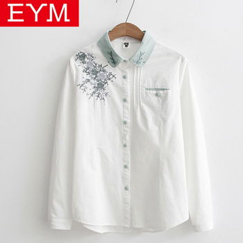 Floral Embroidery Women's Shirt 2019 Spring New Fashion - 0