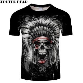 Feather Skull 3D Print t shirt Men Women - 0