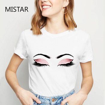 Pink eyelashes print cute shirt women summer women - 0