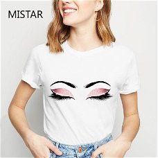 Pink eyelashes print cute shirt women summer women