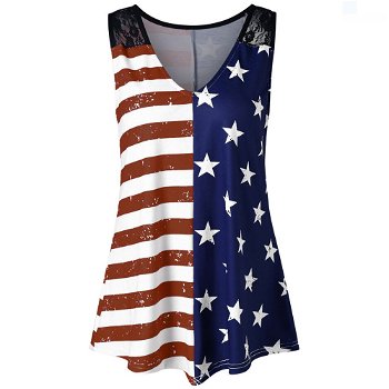 New Sleeveless Women T Shirt American Stars Print - 0