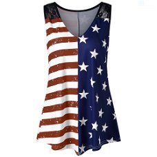 New Sleeveless Women T Shirt American Stars Print