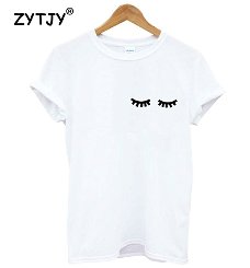eyelash pocket print Women tshirts Cotton Casual Funny