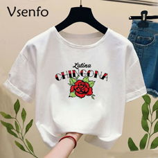 Chingona rose Latina Print t-shirt Women Casual short