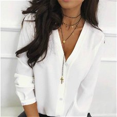 Women Sexy v Neck Casual Blouse Ladies Long