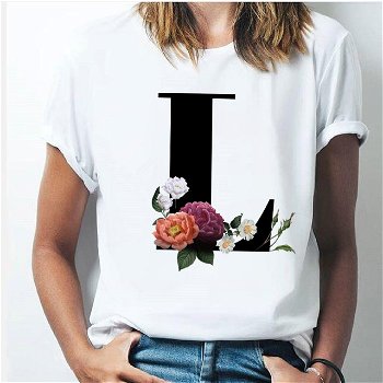 Vogue 26 alphabet letter women T-shirt Girl A - 0