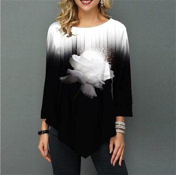 Shirt Women Spring Summer Printing Blouse 3/4 Sleeve - 0