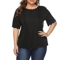 Plus Size Short Sleeve Blouses Women O-Neck Solid