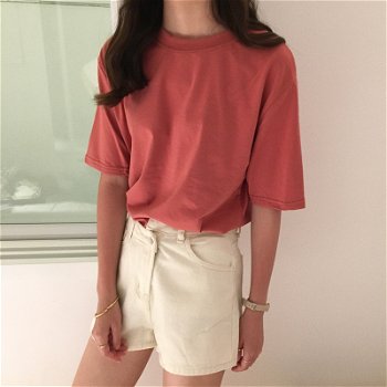 Tee Shirt 15 Solid Color Basic T-shirt Women - 0