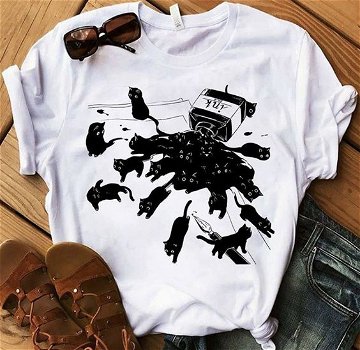 cute Black Cat and Ink t-shirt unisex funny - 0