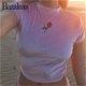 Bazaleas Velvet Pink Sexy Crop Top Slim tshirt - 0 - Thumbnail