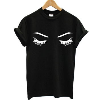 Eye lashes Sleepy Print Women tshirt Cotton Casual - 0