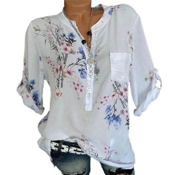 Women Plus Size Loose Blouse Floral Print V-Neck - 0