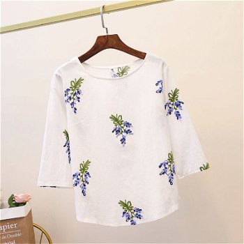 Blouse Women Plus size White Cotton Floral Embroidered - 0
