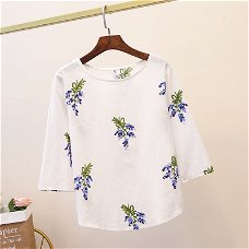 Blouse Women Plus size White Cotton Floral Embroidered