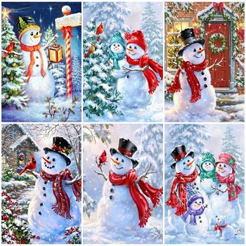 Huacan Diamond Painting Scenic Snowman Full Square Winter - 0