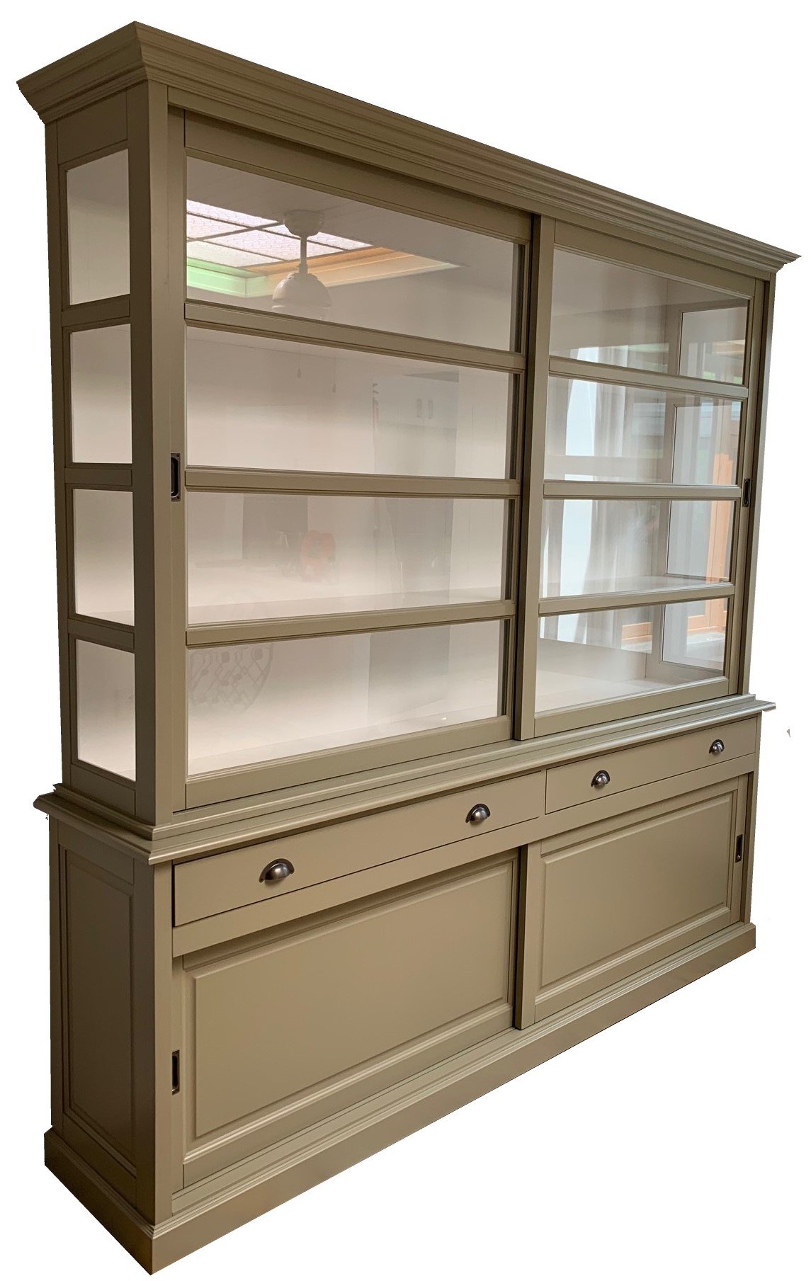 Buffetkast Leiden XL olijfgrijs - wit 260 x 240 soft close laden - nr. 1