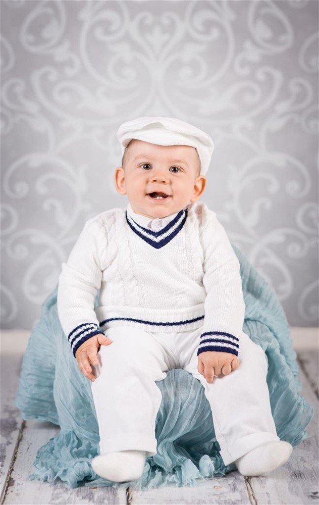 NIEUW wit blauw baby vestje doop bruidsjonker pakje anker - Afbeelding 4