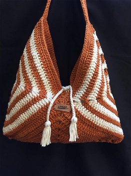 Gehaakte tas - handmade - karamel / ivory - NIEUW - 1