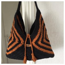 Gehaakte tas - zwart / karamel - handmade - NIEUW