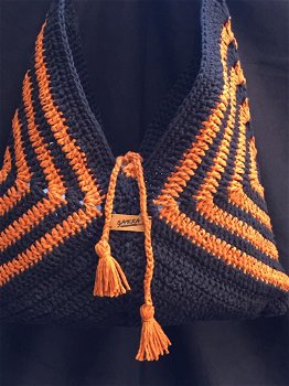 Gehaakte tas - zwart / karamel - handmade - NIEUW - 2