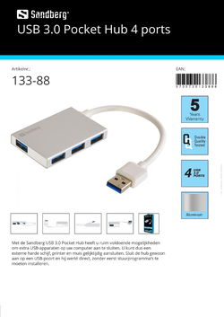 USB 3.0 Pocket Hub 4 ports aansluiting extra USB apparaten op laptop notebook of pc computer