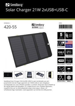 Solar Charger 21W 2x USB + USB-C