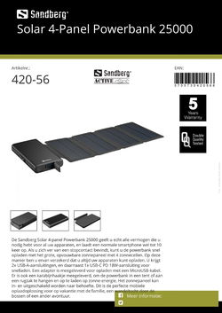 Solar 4-Panel Powerbank 25000 voor al uw merken smartphone