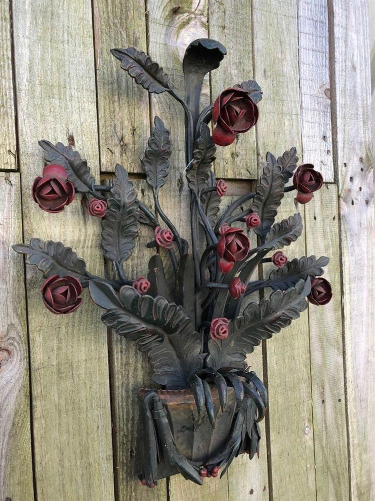 Smeedijzeren wandornament, rozen- zeer fraai in kleur ! - Afbeelding 2