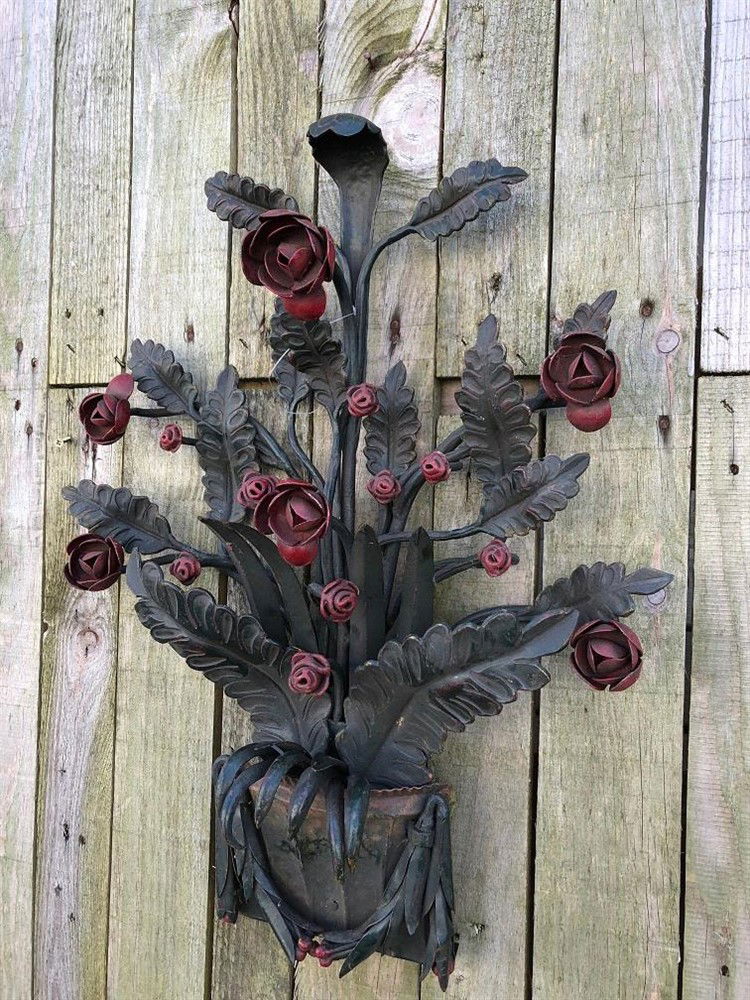 Smeedijzeren wandornament, rozen- zeer fraai in kleur ! - Afbeelding 3