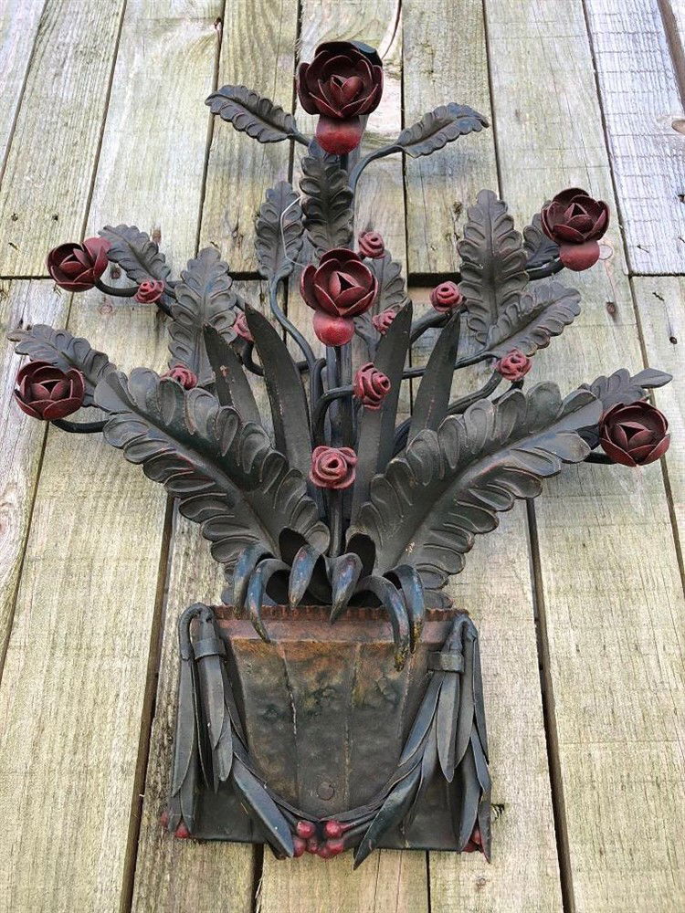 Smeedijzeren wandornament, rozen- zeer fraai in kleur ! - Afbeelding 7
