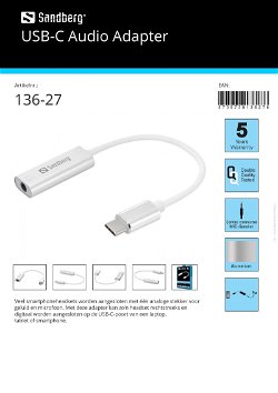 USB-C Audio Adapter headset op de USB-C-poort van smartphone