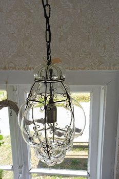 Brocante hanglamp glas - 1